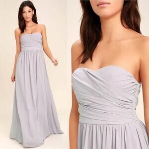 Lulu’s light gray strapless chiffon‎ bridesmaids all afloat maxi dress medium